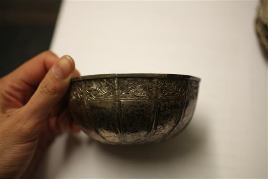 Two sets of three late 19th/early 20th century North Indian do-decagonal silver bowls & 6 dishes/stands, 51 oz.